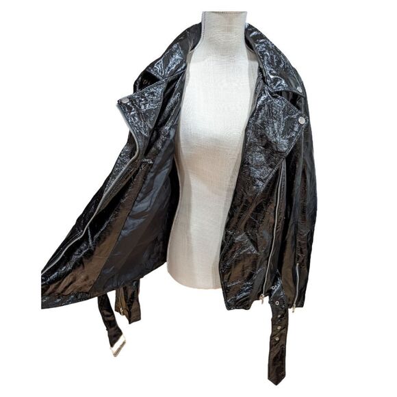 Forever 21 Plus Patent Leather Belted Motorcycle Jacket Size 3X NWT - Picture 8 of 11